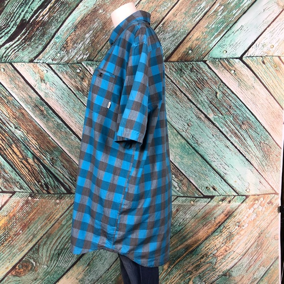 C3 - Vans Mens Teal Grey Plaid Short Sleeve Button Down - L - Picture 4 of 7